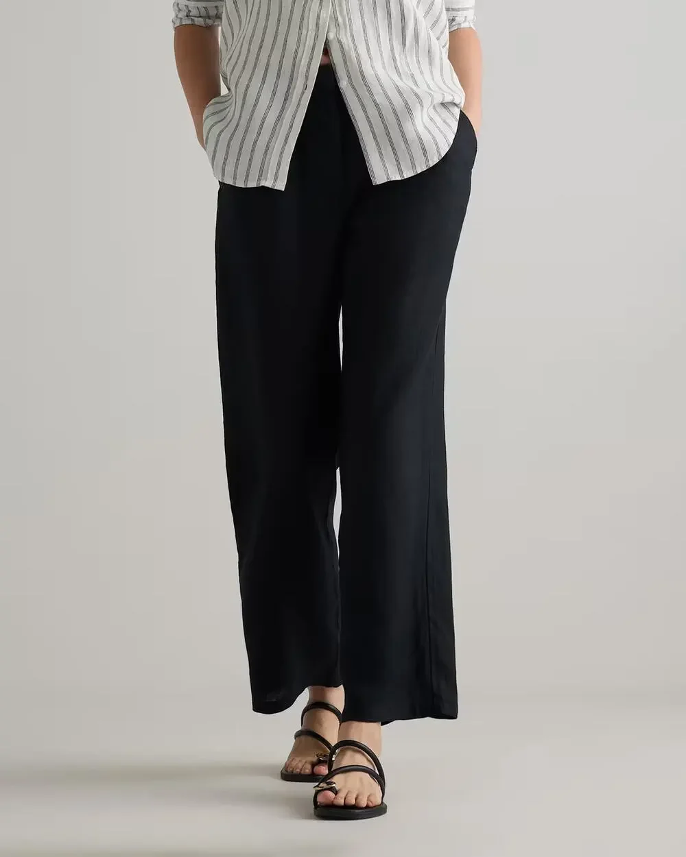 Quince Womens 10 Black 100% European Linen Pleated Trouser Pants Lagenlook